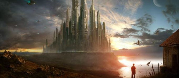 painting a super future city under sunset l