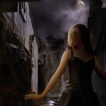 Night Scenery Creation Pretty Lady under a Dark Moon