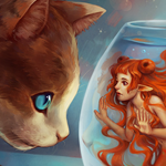 Beautiful Painting for a Cat Watching a Mermaid