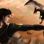 Painting a Warrior holding a Flying Dragon Scene