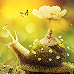 Create a Little Girl Riding a Grassy Shell Snail icon