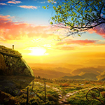 Beautiful Sunrise Scene With an Old House icon